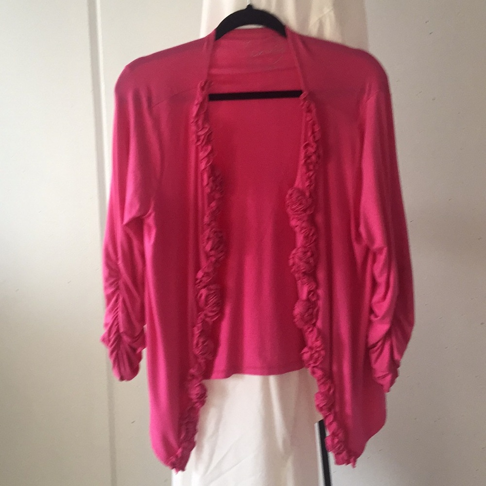 Cute Pink Jacket with Roses and Ruched Sleeves -OS